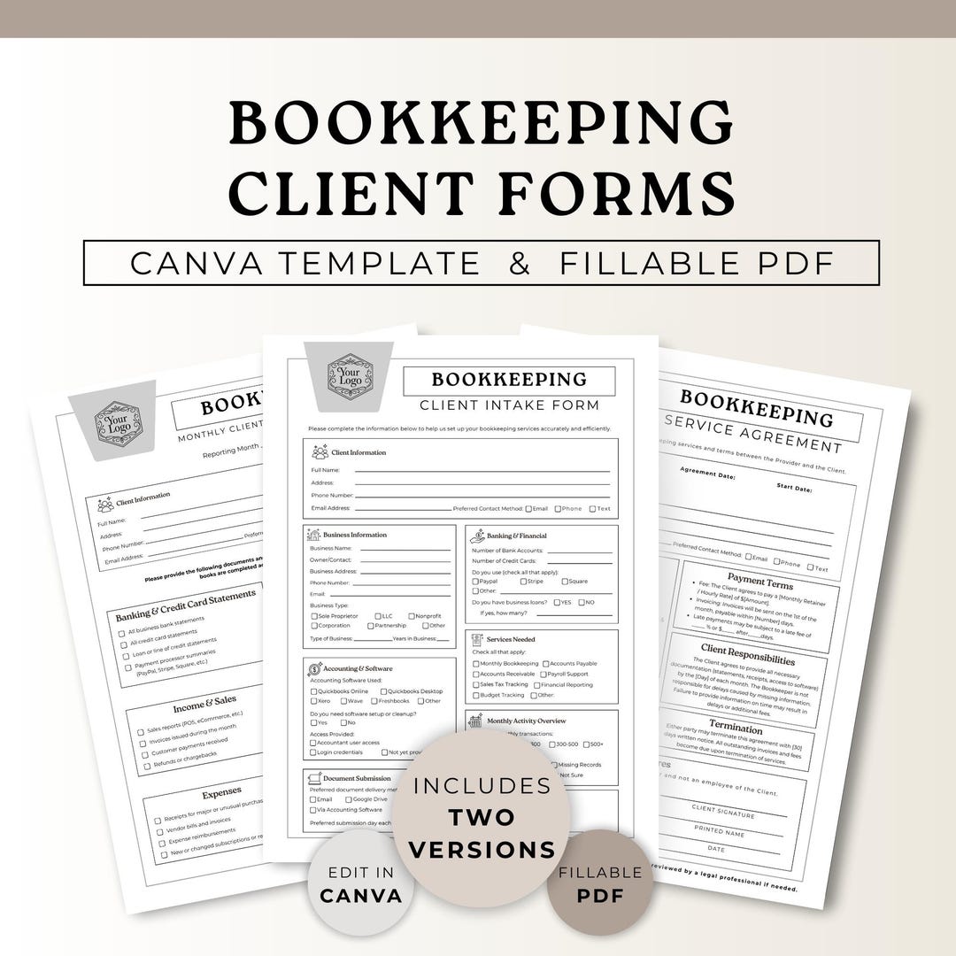 Bookkeeper Client Onboarding Kit, Bookkeeping Client Forms Bundle Canva ...