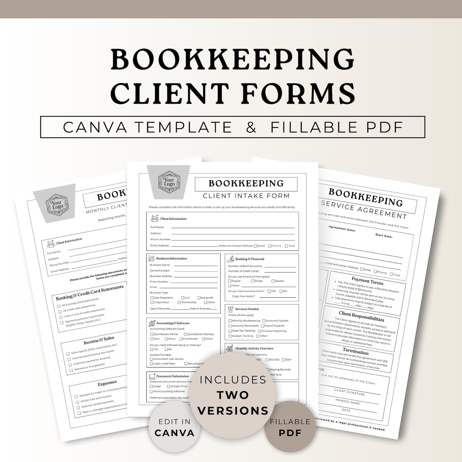 Bookkeeper Client Onboarding Kit, Bookkeeping Client Forms Bundle Canva ...