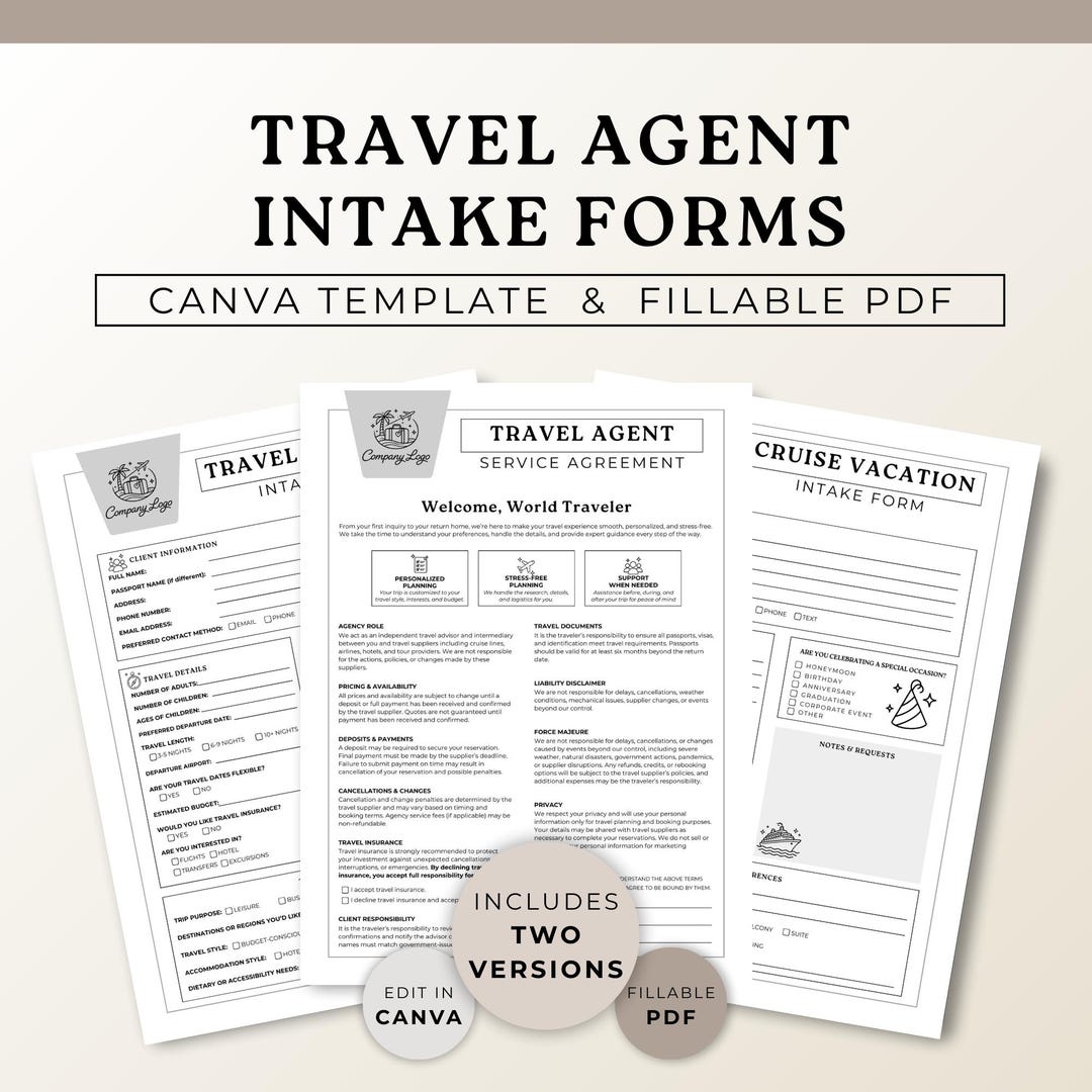 Travel Client Intake Form Travel Agent Client Intake Form Bundle, Cruise Travel Quote Forms ...