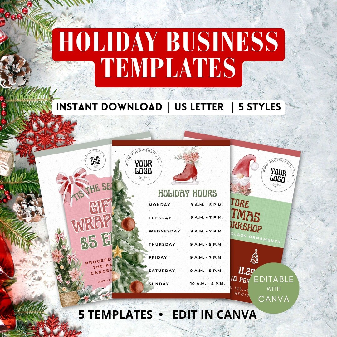 Holiday Store Hours Template Business Template Holiday Etsy Holiday Store Hours Template Business Template Holiday Etsy