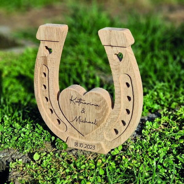 Geldgeschenk Hochzeitsgeschenk Personalisierbar, Hufeisen für Hochzeit, Hochzeitsgeschenke aus Holz, Hochzeit, Geschenk, Vhuh2