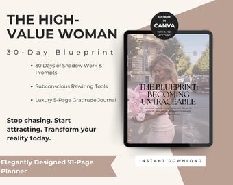 30-Day Glow Up Guide: High-Value Woman Mindset, Self-Love Journal (Digital Download)