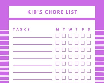 Kid's Chore List - Purple