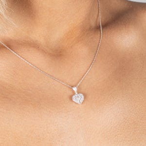 Sterling Silver Heart Pendant Necklace: CZ Diamond Chain (16-18 Inches)