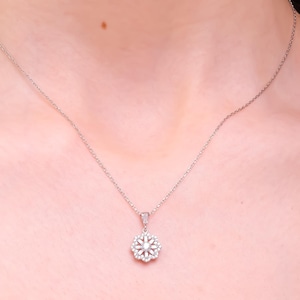 Sterling Silver Flower Necklace: Dainty CZ Floral Pendant