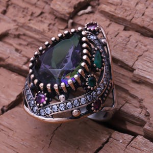 Handmade Women's Ring, Mystic Topaz Ring, Turkish Handmade Ring, Ladies Ring, Ottoman Women Ring, Ladies Ring, 925k Sterling Silver Ring,