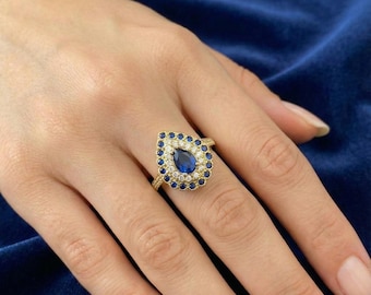 old Teardrop Sapphire Ring – 925 Sterling Silver Ottoman Style