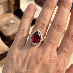 Handmade Ruby Ring, Ottoman Jewelry, Hurrem Sultan Ring, Turkish Handmade, 925 Silver, Big Red Pear Stone, Emerald Cut, Gift for Mom