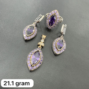 Authentic Set, Handmade Set Women, Turkish Handmade Ladies Set, Ring, Earring, Pendant, Ladies Set, 925k Sterling Silver, Mom Day Gift