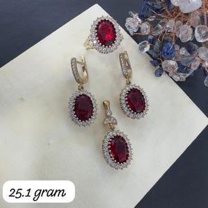 Ruby Set, Authentic Set, Handmade Set Women, Turkish Handmade, Ladies Jewelry Set, Earring, Pendant, Ladies Set, 925k Sterling Silver, Jewel