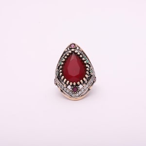 Ruby Ring, Handmade Women's Ring, Turkish Handmade Ring, Authentic Ring, Ottoman Ring, Ladies Ring, 925k Sterling Silver, Gift For Her