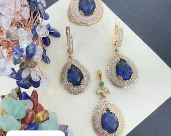 Handmade Ottoman Sapphire Blue Jewelry Set: Silver & Bronze