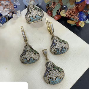 Mixed Jewelry Set, Authentic Set, Handmade Set Women, Turkish Handmade, Ladies Set, Earring, Ladies Set, 925 Sterling Silver, Mix Stone Set