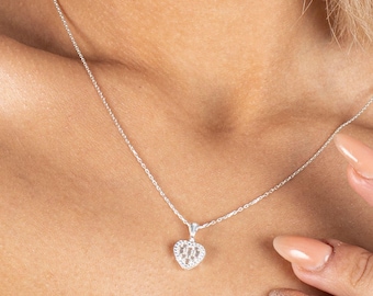 Zierliche CZ Diamant Herz Anhänger Halskette: Sterling Silber Love Schmuck