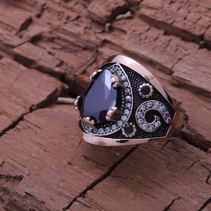 Deep Amethyst Ring, Handmade Women&#39;s Ring, Turkish Handmade, Silver Ladies Ring, Ottoman Ring, Authentic, Oval Stone, Sterling Silver Ring