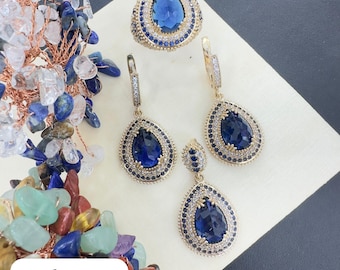 Handmade Sterling Silver Sapphire Jewelry Set: Ottoman Style