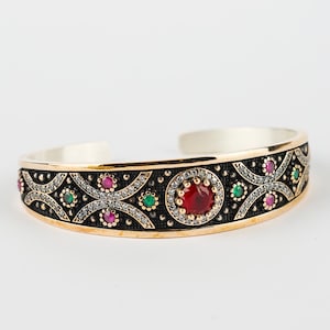 Ruby Bracelet, Ottoman Bracelet, Handmade Bracelet, Bangle Cuff, Bangle Bracelet, Turkish Handmade, Gift For Her, 925k Sterling Silver, Ruby