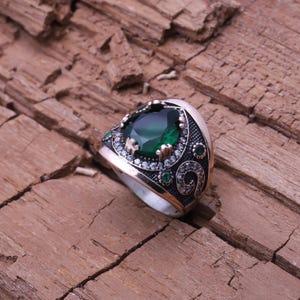 Emerald Ring, Handmade Women's Ring, Turkish Handmade Ring, Authentic Ring, Ottoman Ring, Ladies Ring, 925k Sterling Silver, Gift For Her
