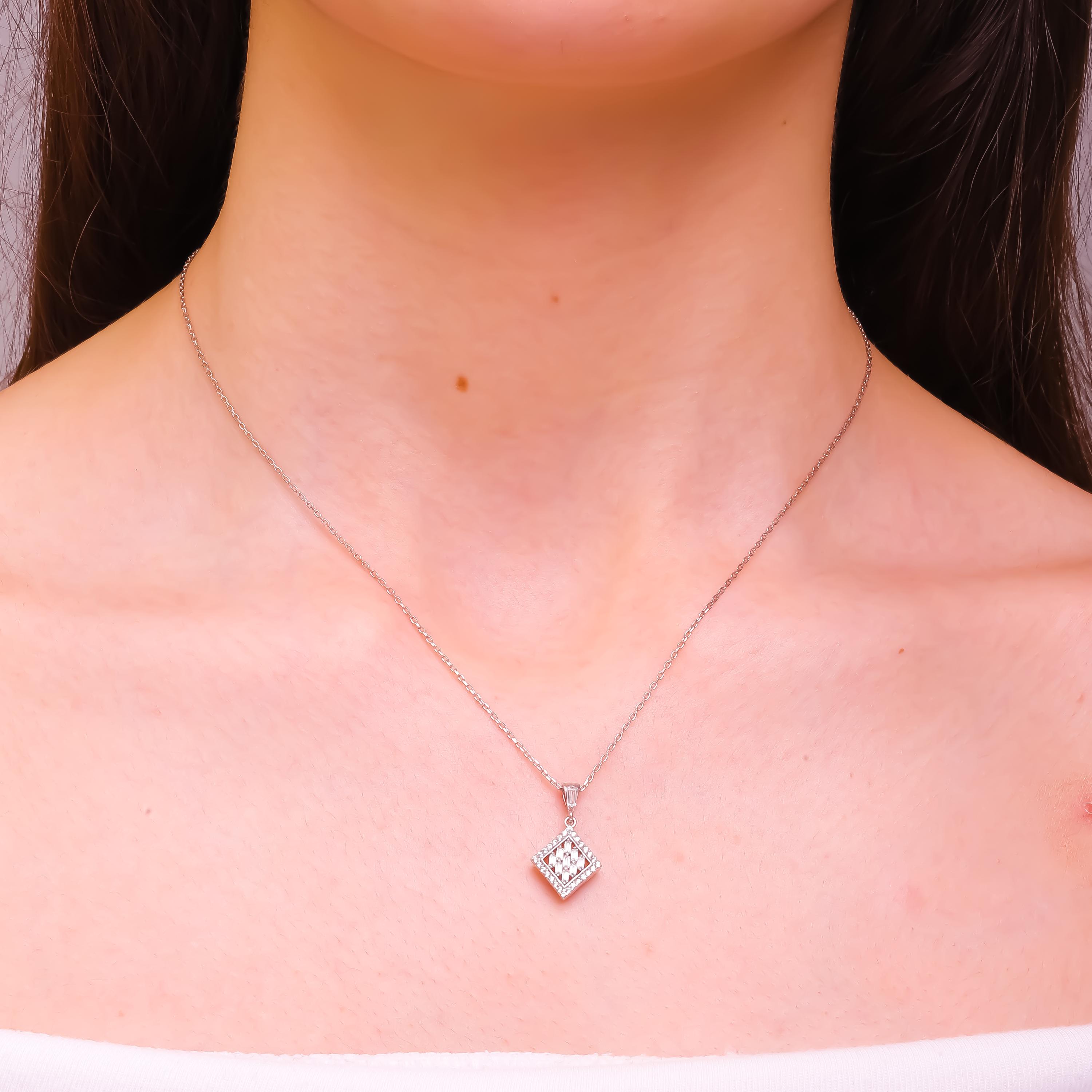 Sterling Silver Jewelry Set: Diamond Necklace, Earrings, Zircon