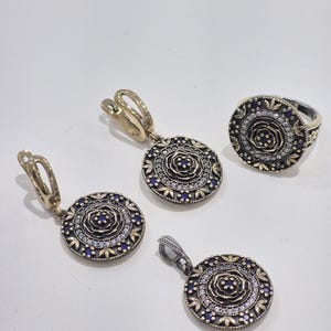 Authentic Set, Handmade Set Women, Turkish Handmade Ladies Set, Ring, Earring, Pendant, Ladies Set, 925k Sterling Silver, Mom Day Gift