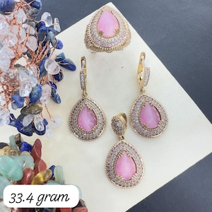 Pink Set, Authentic Set, Handmade Set Women, Turkish Handmade, Ladies Jewelry Set, Earring, Pendant, Ladies Set, 925k Sterling Silver