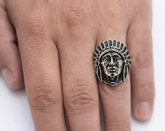 Native American Chief Ring 925 Sterling Silver Handmade Tribal Statement Jewelry Men Unique Gift Vintage Style