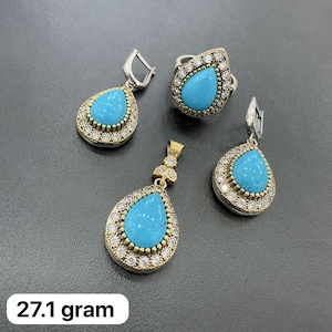 Authentic Set, Handmade Set Women, Turkish Handmade Ladies Set, Ring, Earring, Pendant, Ladies Set, 925k Sterling Silver, Mom Day Gift
