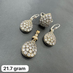 Authentic Set, Handmade Set Women, Turkish Handmade Ladies Set, Ring, Earring, Pendant, Ladies Set, 925k Sterling Silver, Mom Day Gift