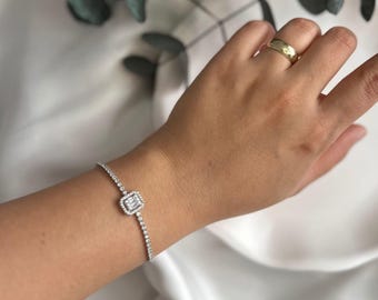 Dainty Diamond Tennis Bracelet: 18K Gold Over Brass, CZ Diamonds