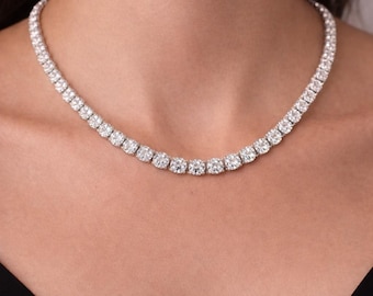 Sterling Silver 5mm Diamond-Cut Zircon Tennis Necklace, Tarnish-Resistant Bridal Accessory