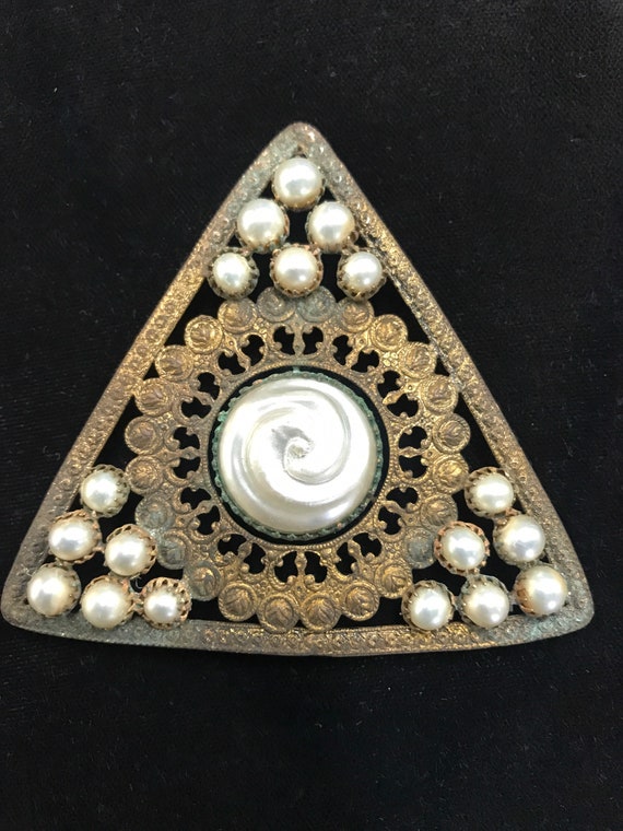 Antique pearl Viennese Klimt style brooch pin
