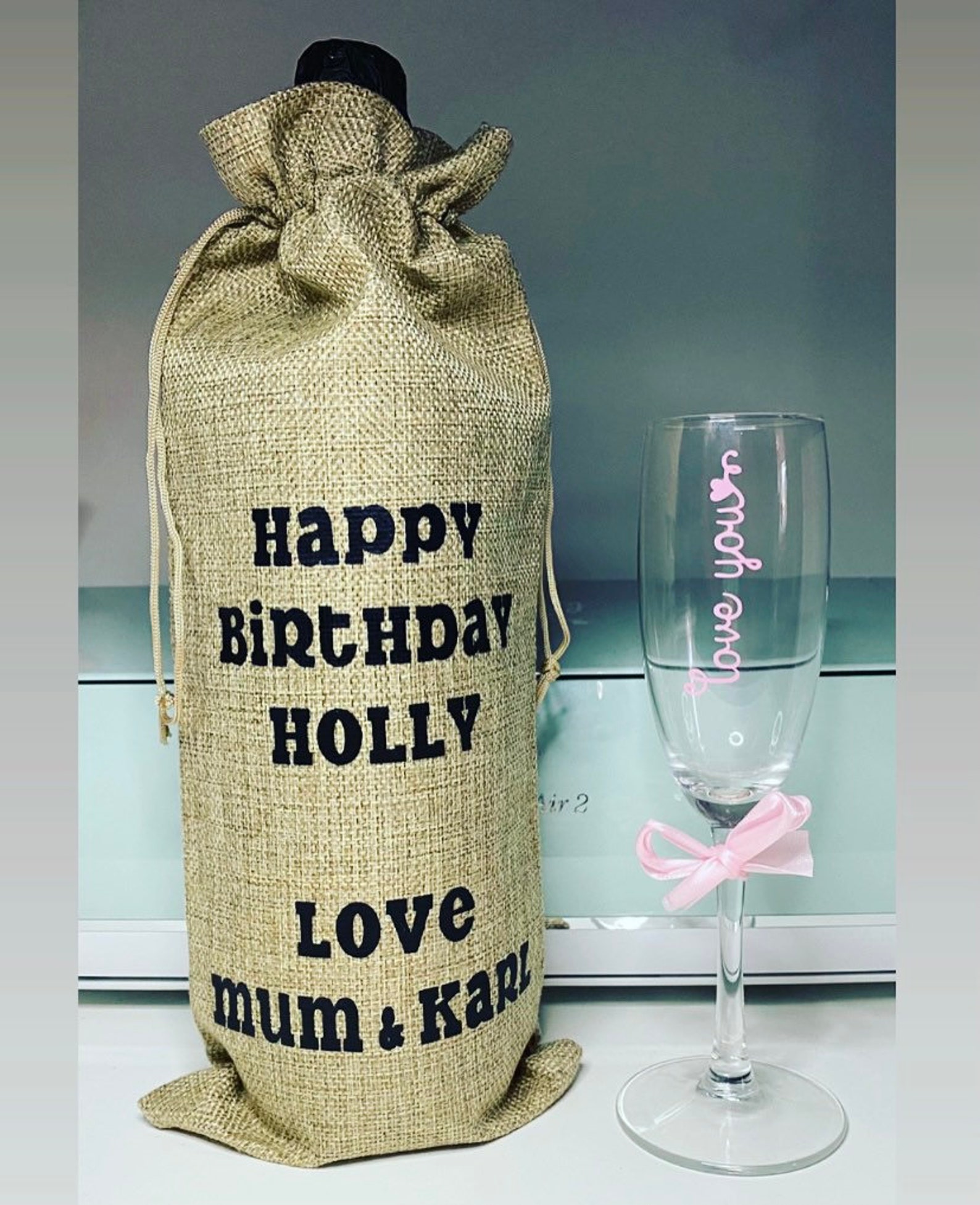 Personalised hessian wine gift bags Etsy