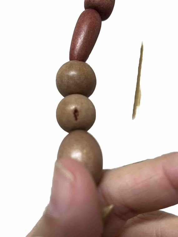 Vtg Wooden Beaded Necklace Carved Beads Barrel Cl… - image 5