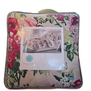 Brand New Martha Stewart Lush Blossom 6 Pc Full Comforter Set Floral Pink image 1