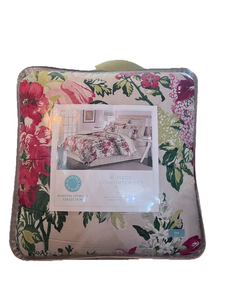 Brand New Martha Stewart Lush Blossom 6 Pc Full Comforter Set Floral Pink image 1