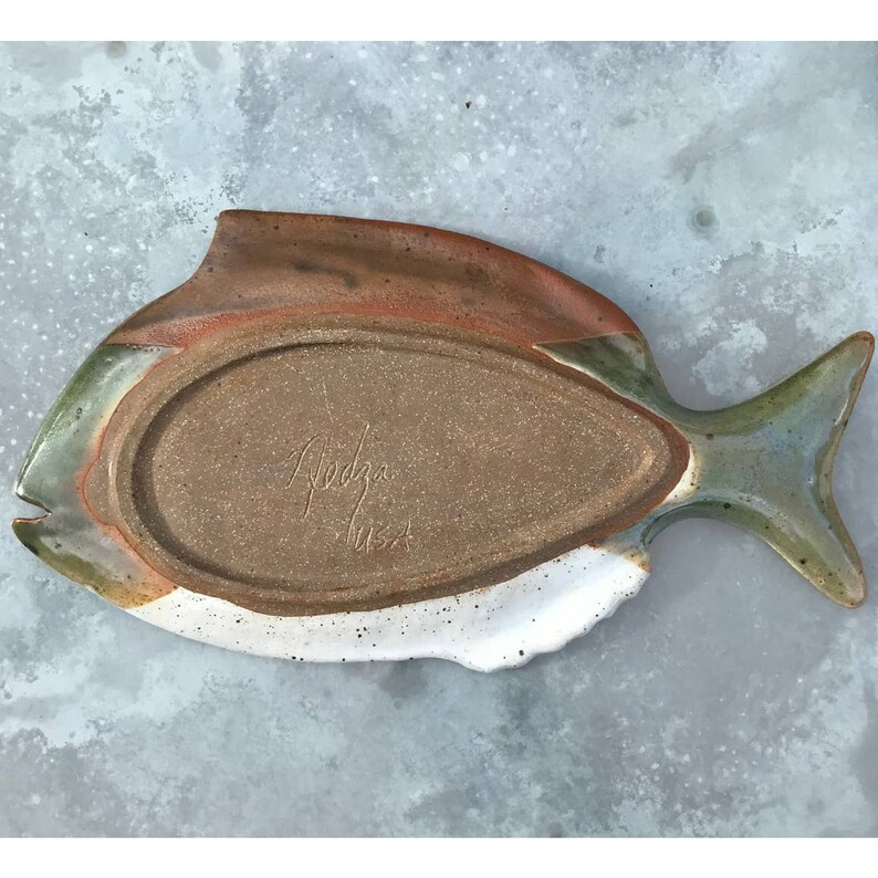 Signed Stoneware Art Pottery Nedza Made in USA Plate Fish Etsy