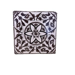 Dutch Delft Brown Tile Daffodil Floral Ceramic Large 6x6 In Trivet Vintage