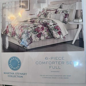 Brand New Martha Stewart Lush Blossom 6 Pc Full Comforter Set Floral Pink image 2