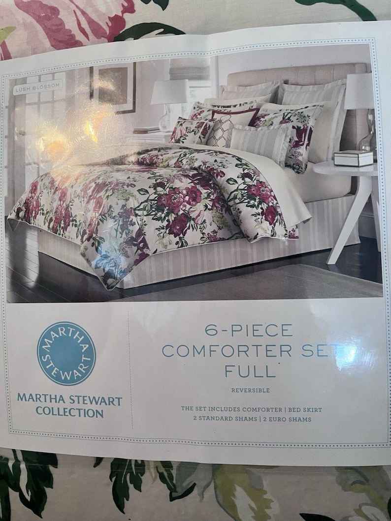 Brand New Martha Stewart Lush Blossom 6 Pc Full Comforter Set Floral Pink image 2