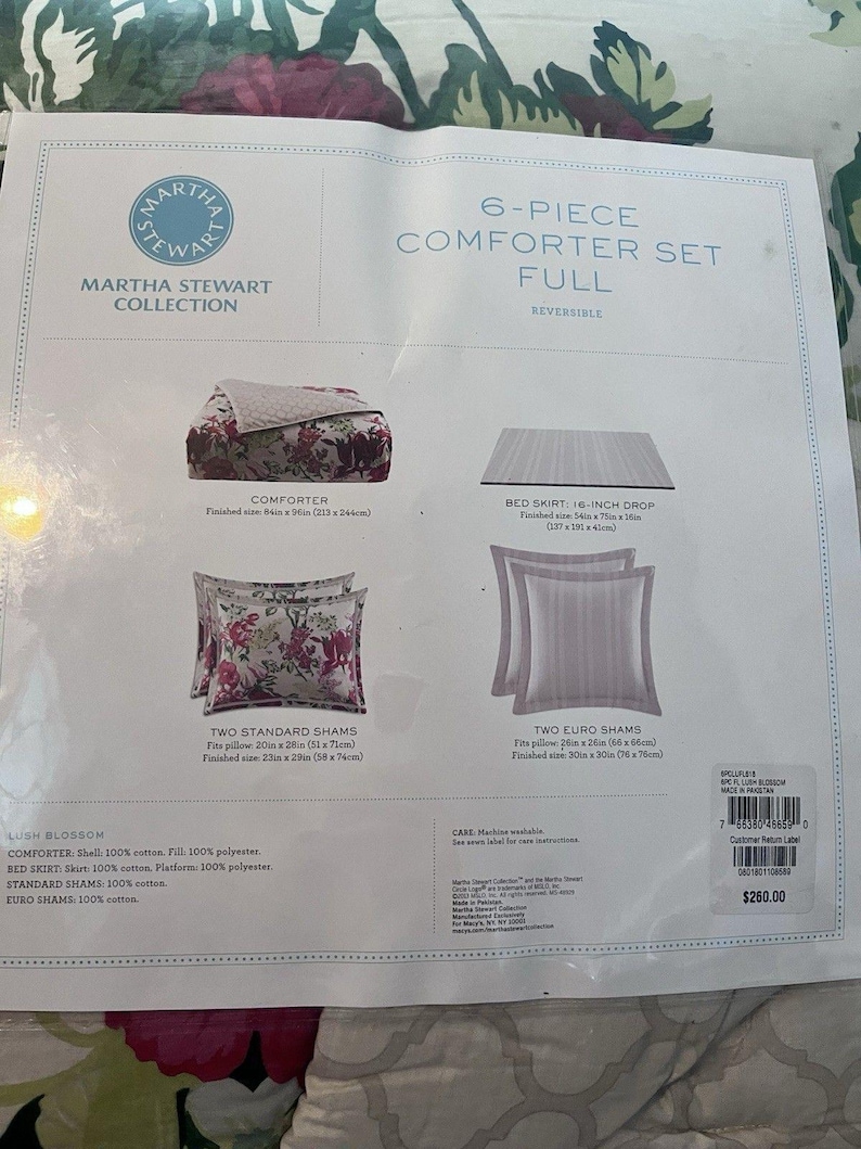 Brand New Martha Stewart Lush Blossom 6 Pc Full Comforter Set Floral Pink image 6