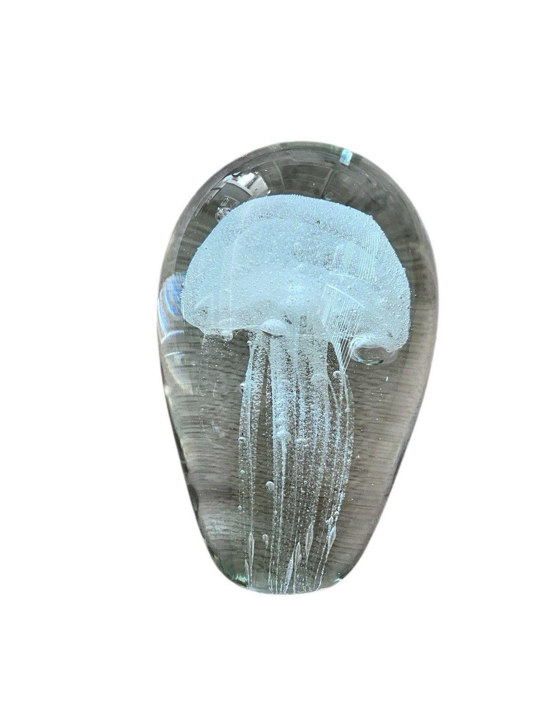 Art Glass Hand Blown Controlled Bubble Clear Jellyfish Paperweight 5 1/ ...