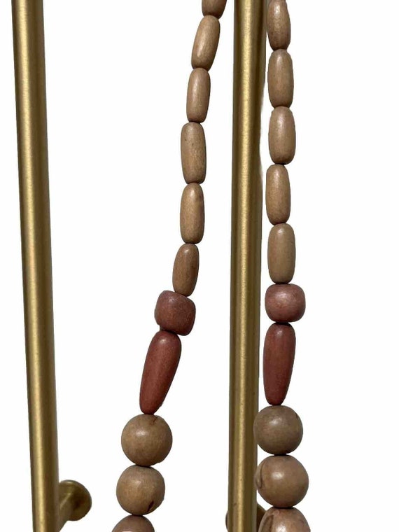Vtg Wooden Beaded Necklace Carved Beads Barrel Cl… - image 2