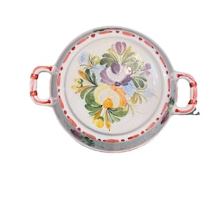 Vintage ABC Bassano Ceramiche Italy Pottery floral bowl with handles wall decor