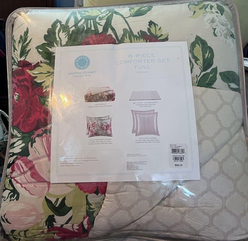 Brand New Martha Stewart Lush Blossom 6 Pc Full Comforter Set Floral Pink image 4