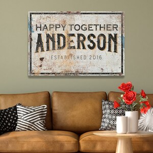 Happy Together Custom Family Name Canvas Sign, Personalized Rustic Wall Decor, Farmhouse Wall Decor, Industrial Wall Decor, Fathers Day Gift