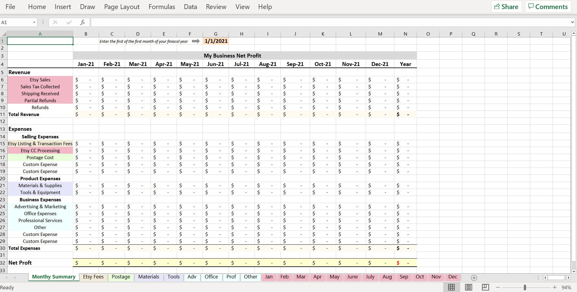 Etsy Seller Bookkeeping Spreadsheet Etsy