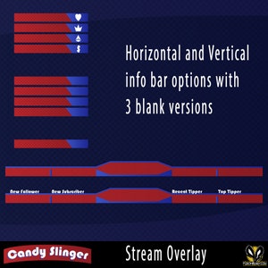 Candy Slinger Twitch Stream Overlay Template Blue and Red fun overlay, alerts, panels, full streaming package image 4