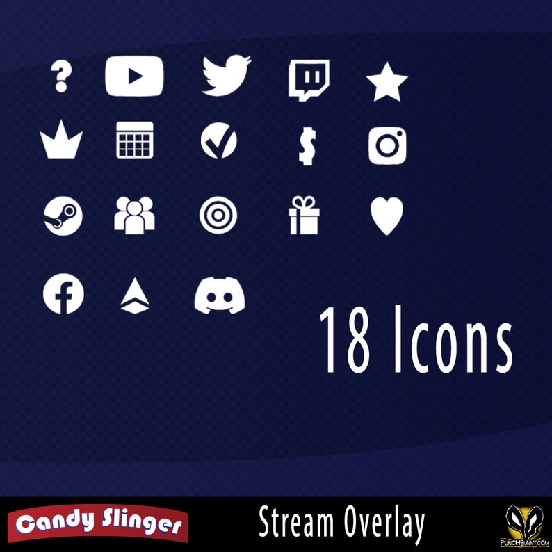 Candy Slinger Twitch Stream Overlay Template Blue and Red fun overlay, alerts, panels, full streaming package image 3
