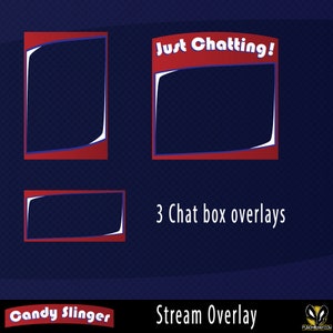 Candy Slinger Twitch Stream Overlay Template Blue and Red fun overlay, alerts, panels, full streaming package image 2