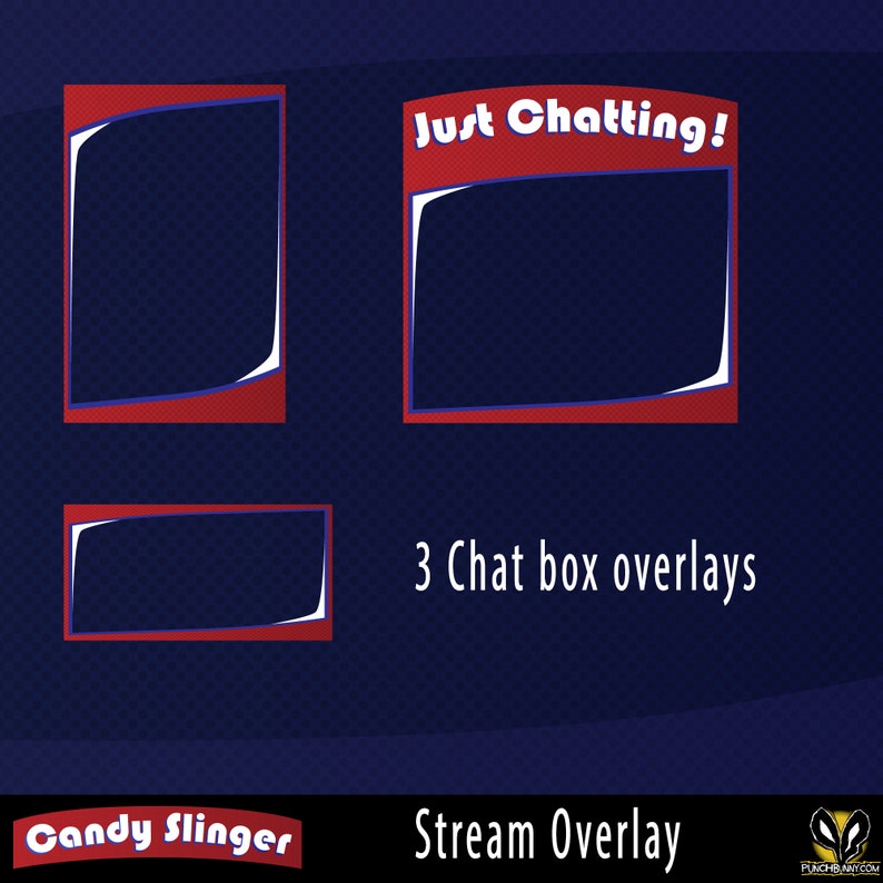 Candy Slinger Twitch Stream Overlay Template Blue and Red fun overlay, alerts, panels, full streaming package image 2